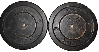 Pair Of York Barbell 50 Lb Standard Size Weight Plates Vintage RARE 100lbs Total • $299.99