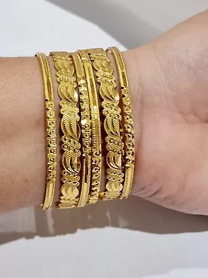 Size 2.6 Indian Gold Plated Bangles Kada Set Asian Wedding Jewellery  • £8.98