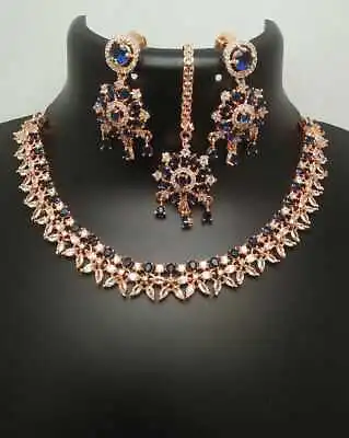 New Indian Bollywood Bridal Set Gold Plated Jewelry Earrings Ethnic AD Necklace • $28.99