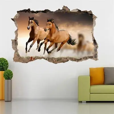 Horses Riding Smashed Wall 3D Decal Removable Graphic Wall Sticker Mural H157 • £12.30