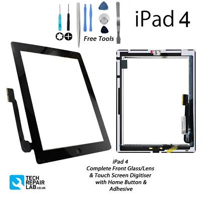 $10.98 • Buy NEW IPad 4 Complete Front Glass Digitiser Touch Screen Assembly With Tools BLACK