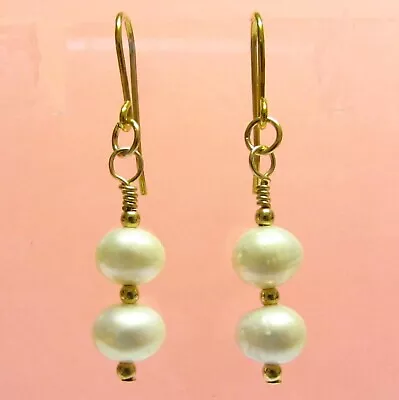 9ct Gold Pearl Earrings With Natural White Freshwater Pearl And 9ct Gold Beads • £47.99