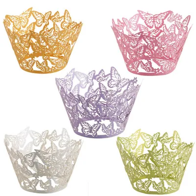 £3.89 • Buy 25/50/100 Laser Cut Cupcake Wrapper Liner Butterfly Paper Baking Cup Muffin UK