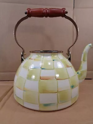 Mackenzie Childs Parchment Check 3 Qt Tea Kettle Repurpose Flower Pot/Vase • $14.99