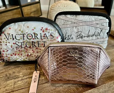 Victoria’s Secret VS 3 PC Cosmetic Makeup Travel Bags ~ Black/Pink New With Tags • $19.95