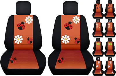 $84.99 • Buy Front Car Seat Covers Black/burnt Orange W/ladybug,butterfly Fits VW Beetle