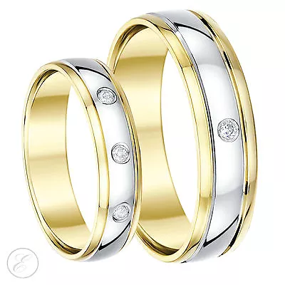 His & Hers Wedding Rings 5&6mm 9ct Two Colour Gold Diamond Wedding Rings • £459.99