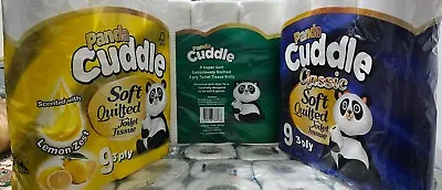 Panda Cuddle Quilted 3-ply Scented Toilet Tissue Rolls Available In 3 Colours • £5.90