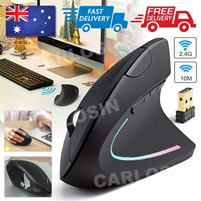 $15.85 • Buy 2.4G USB 1600DPI Wireless Mouse Vertical Ergonomic Laptop Optical