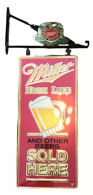 Miller High Life Beer Sold Here Flange Metal Double Sided Embossed Hanging Sign • $399.99