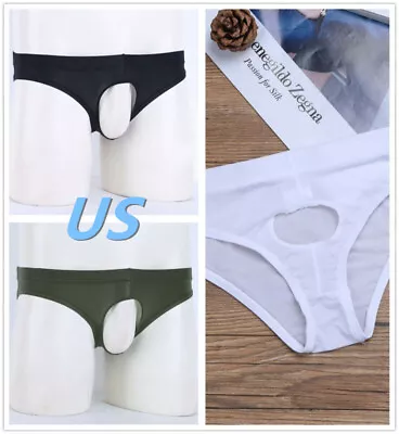 US Men's Open Front Underwear Spandex Penis Hole Bikini Briefs Thong Underpants • $7.36