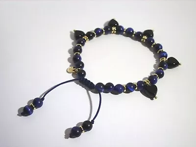 Lola Rose Nikki & Me 'Barbie Black Agate Navy Blue Tigers Eye Heart Bracelet New • £29.99