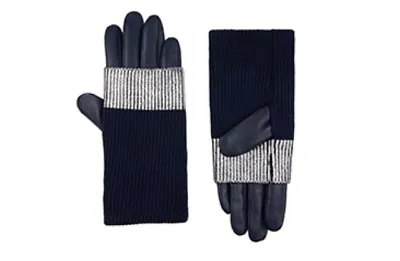 BNWT Accessorize Navy Womens FOIL KNIT & LEATHER GLOVES M/L But Fits Like M • £25.99