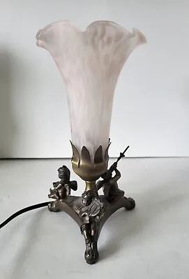 $19.99 • Buy Vintage Trumpet Lily Tulip Glass Shade Cherub Table Lamp
