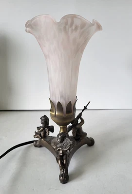 $19.99 • Buy Vintage Trumpet Lily Tulip Glass Shade Cherub Table Lamp