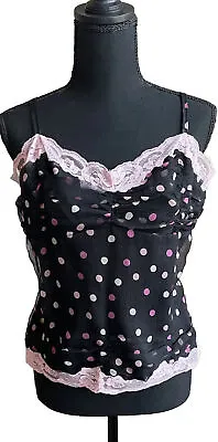  ECI New York Womens Sleeveless Top Cami Tank Size S Black Pink Polka Dot Tank  • $14.99