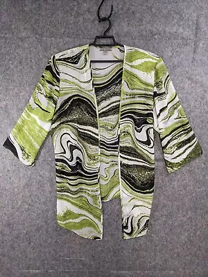 Maya Brooke Cardigan Women 22 W Green Black Abstract Chiffon Open Front Feminine • $14.89