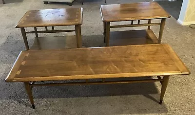 1960s Mid Century Lane Acclaim Walnut & Ash Side Tables & Coffee Table Dovetail • $350