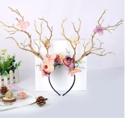 Tree Branch Fairy Flower Headband Magical Deer Ears Elven Princess Hair Hoop • $53