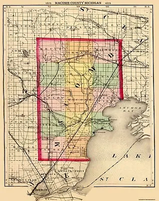 Macomb County Michigan - Walling 1873 - 23 X 29 • $36.95