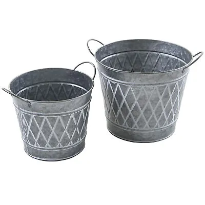 £7.99 • Buy Large Round Galvanised Metal Plant Pot Bucket Planter Flower Garden Balcony Tub 