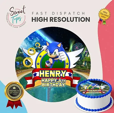 $7.39 • Buy Sonic The Hedgehog Edible Round Cake Topper Decoration Personalised