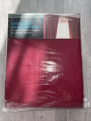 100% Cotton Tab Top Curtains Red 168 X 229cm (66x90”)   1 Set 2 Curtains • £29.99