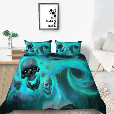 £32.39 • Buy 3D Blue Ghost Skull Print Microfibre Duvet Cover Soft Bedding