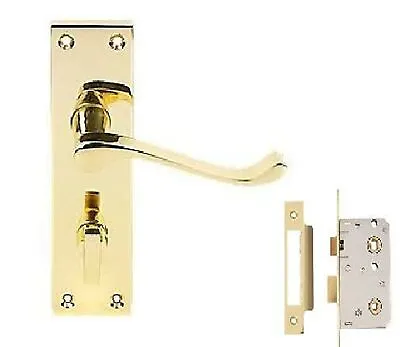 £10.94 • Buy Victorian Scroll Polished Brass Bathroom Door Handles + 64mm Bathroom Lock Se...