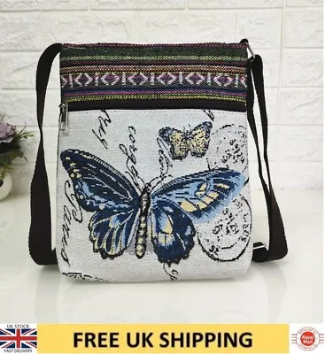 Butterfly Print Shoulder Bag Satchel Massager Tote Handbag Double Zip Pocket New • £8.95