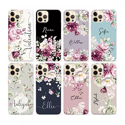 Personalised Phone Case Flower Custom Name Silicone Back Cover For 15 IPhone • £6.29