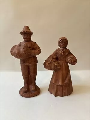 Vintage Thanksgiving Pilgrim Husband & Wife Ceramic Figurine Set • $11.20