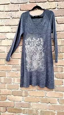 LAUREN VIDAL Grey Knit Dress Size M Wool Alpaca Blend Long Sleeve Made In Italy • $18