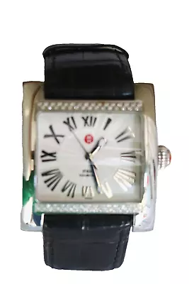 Michele Deco MW2 Diamond Stainless Steel Women's Watch Black Leather Band • $426.60