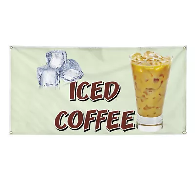 Vinyl Banner Multiple Sizes Iced Coffee Restaurant Cafe Bar D Restaurant & Food • $16.99