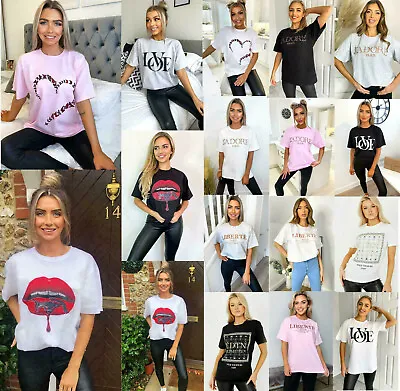 £7.90 • Buy Women's Short Sleeve Slogan Printed T-shirts Summer Ladies Tee Tops New UK