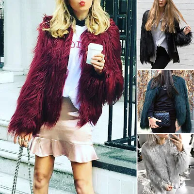 Women's Faux Fur Coat Ladies Autumn Winter Soft Fluffy Casual Cardigan Warm Coat • £26.39