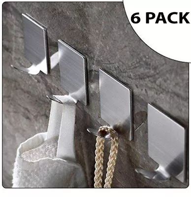 £3.49 • Buy 6/12 Pcs Self Adhesive Hooks Stainless Steel Strong Silver Sticky On Wall Hang