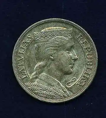 Latvia  Republic  1931  5 Lati  Silver  Coin   Almost Uncirculated+ Km-9 • $45