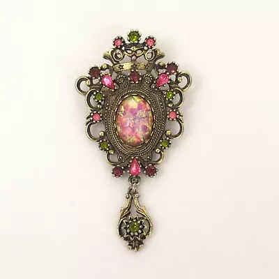 Vintage Sarah Coventry Brooch Pendant Faux Opal Gold-tone Contessa Pin Pink • $24.95