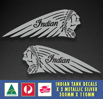 Indian Style Tank Decals X 2 METALLIC SILVER Motorbike Racing Sturgess Sticker • $24.95
