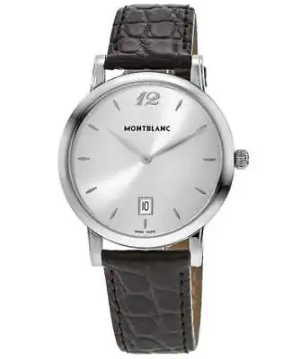 New Montblanc Star Classique Date Slim Silver Dial Leather Men's Watch 108770 • $1077.87