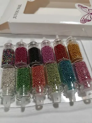 Micro Beads Caviar Nail Art Decoration Set 12 Small Bottles Mixed Colors • $10