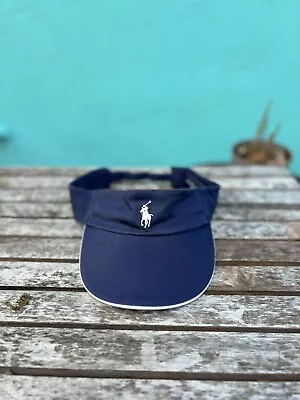 Vintage Polo Ralph Lauren Hat Cap Visor White Trim Back Blue Pony Tennis Golf • $12.99