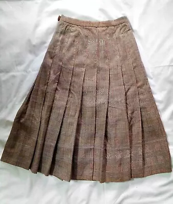 Vintage MARTINELLI Brown Checked Pleated Skirt Pure Wool Italian Designer VGC • $6.20