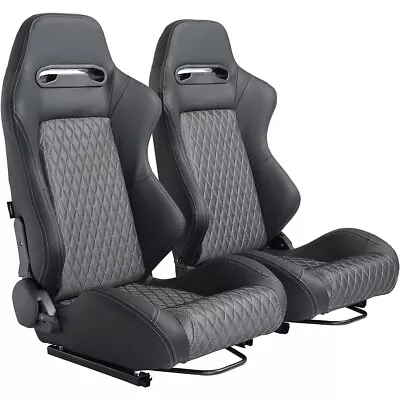 2Pcs Universal Car Racing Bucket Seat PVC Leather Recline Seats W/2 Sliders • $353.22