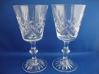 2 X Edinburgh Crystal Lomond Cut Pattern Water Wine Goblets Glasses - Signed (2) • £34.95