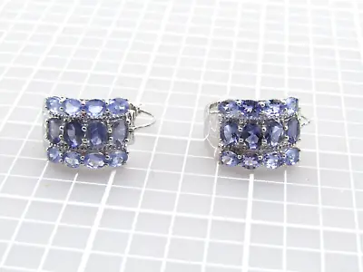 .75  TANZANITE & IOLITE 1/2  WIDE HOOP EARRINGS Sterling Silver 925 EB5 • $39.14