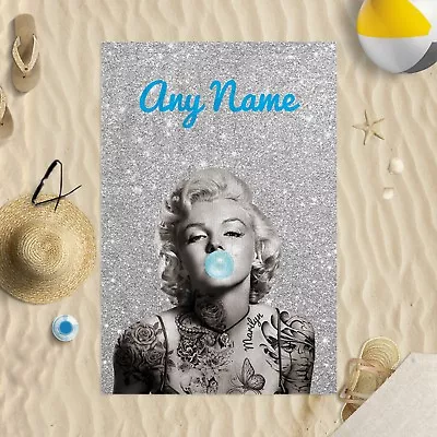 58x39  Personalised Tattooed Marilyn Monroe Blue Bubble Microfibre Beach Towel • $29.30