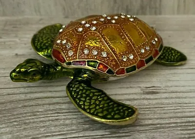 Sea Turtle Bejeweled Enamel Hinged Trinket Jewelry Box Rhinestones Crystals • $27.49